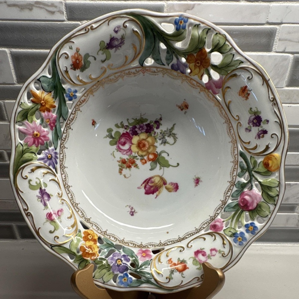 Union Porcelain Decorative Bowl Czech-Slovakia Floral Glossy Round 10in x 3in